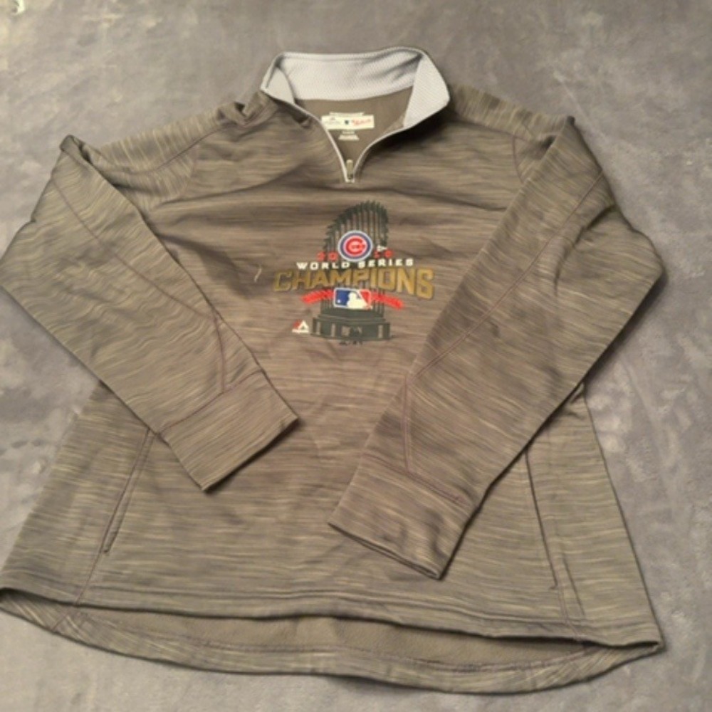 Majestic Cubs Pullover Women XL Gray World Series Champions Graphic Sporty